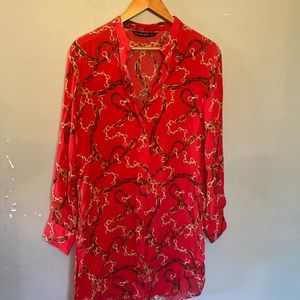 Zara basics shirt dress size large. In red with all over print design